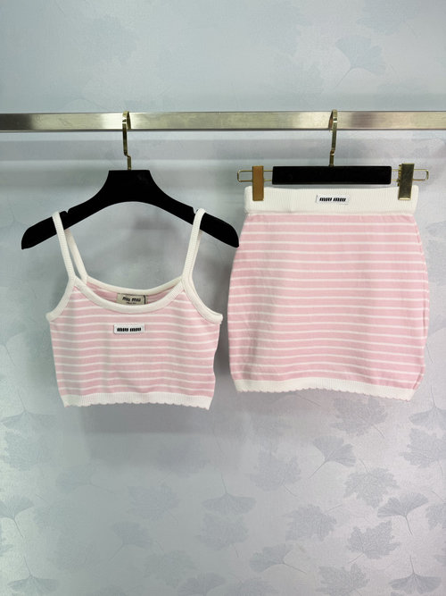 Miu Miu Stylish Stripe Knit Set with Brand Logo