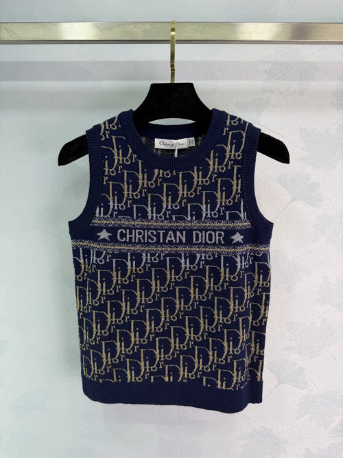 Dior High-Quality Knit Vest with Logo and Contrast Trim
