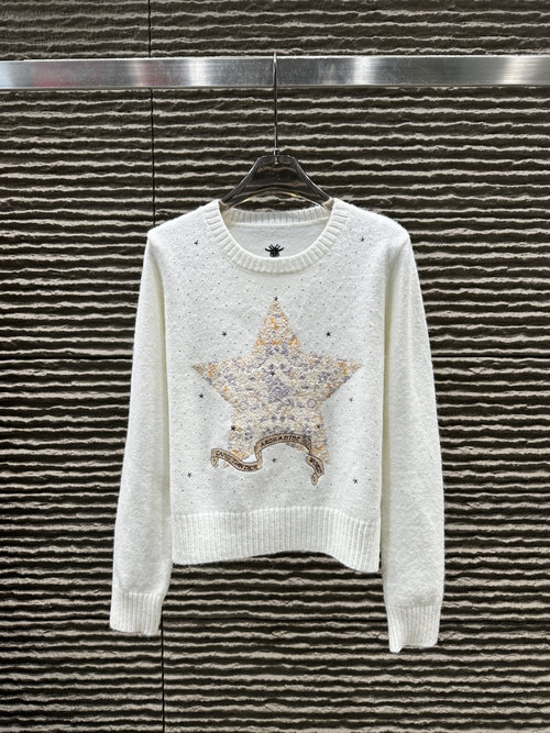 Dior Heavy-Duty Needle Embroidery Rhinestone Sweater
