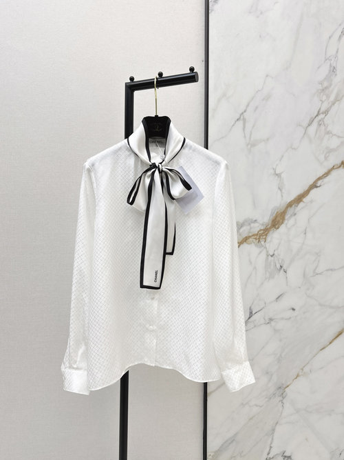 Chanel Black-and-White Color-block Silk Shirt for Formal Events