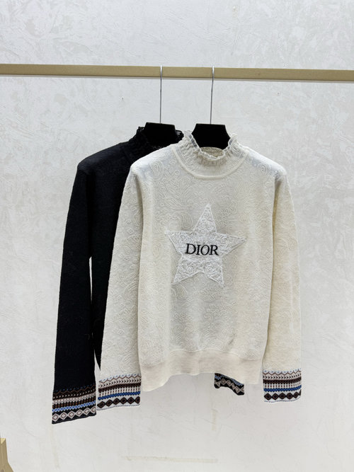 Dior White and Black Color-Blocked Star Letter Turtleneck