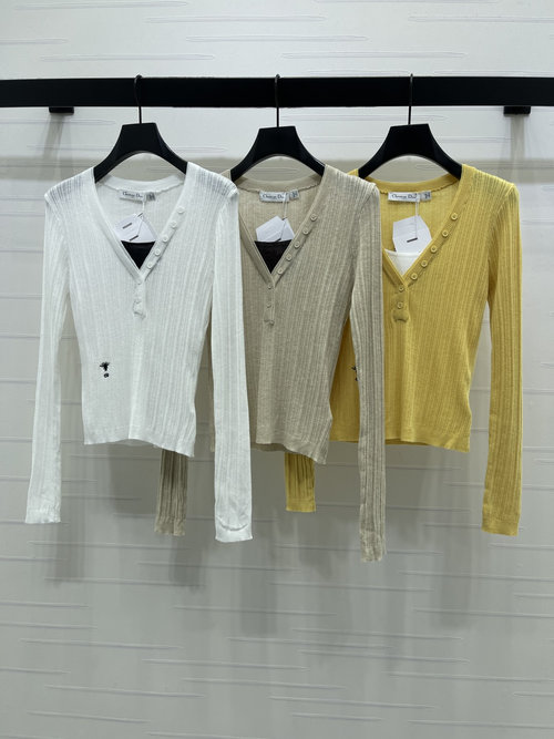 Dior Sophisticated V-Neck Knit Long Sleeve with Exquisite Embroidery