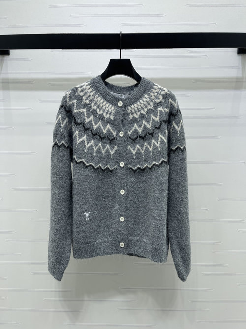 Dior Dior Wool Knit Open Cardigan with Fair Isle Hookwork