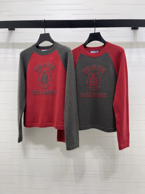 Prada Classic Contrast-Color Round-Neck Knit Long Sleeve for Timeless Elegance