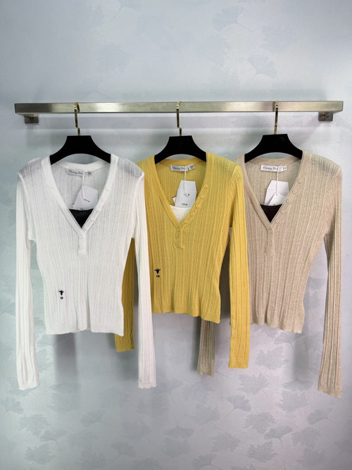Dior V-Neck Twisted Knit Cardigan for Daily Wear