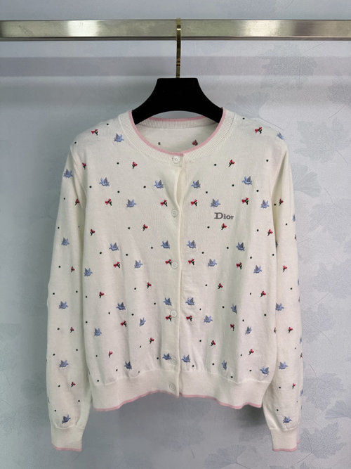 Dior Knit Cardigan with Heart-Shaped Flower Embroidery