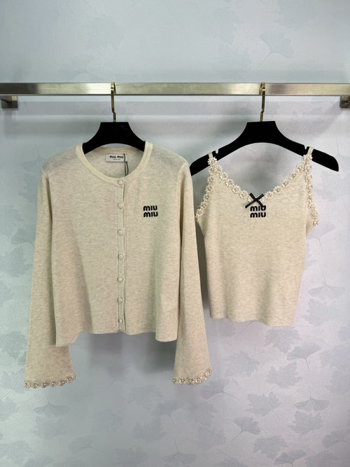 Miu Miu Lace Trim Knit Cardigan and Camisole Set