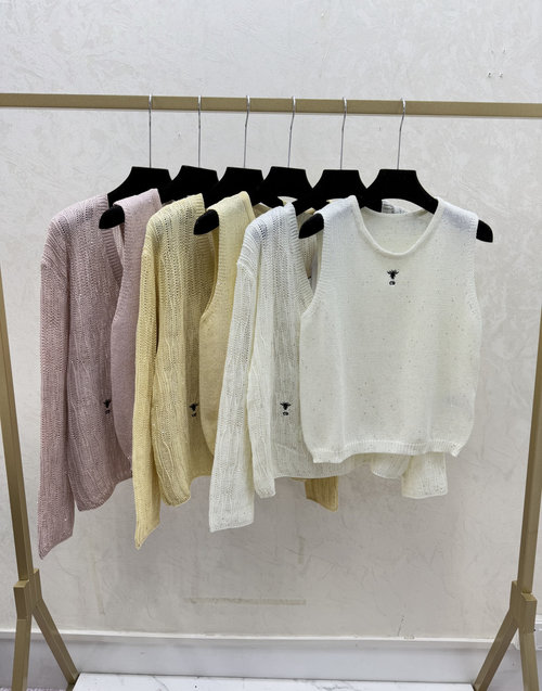 Dior Simple Solid-Color Beaded Knit Set in White, Yellow and Pink