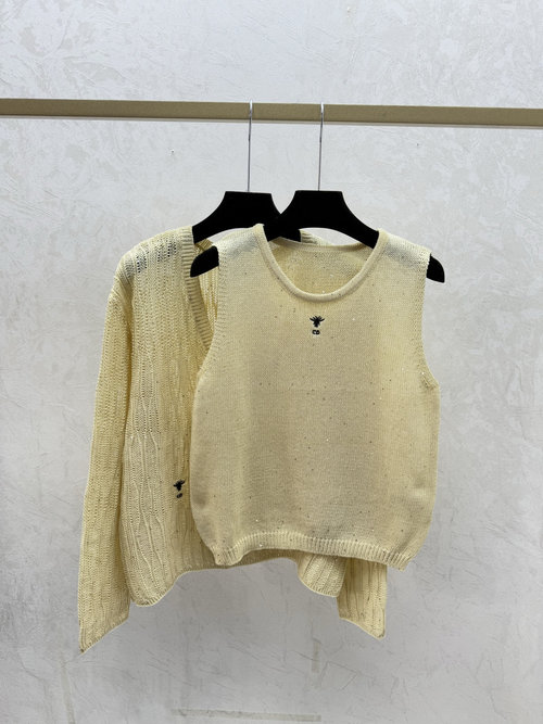 Dior Simple Solid-Color Beaded Knit Set in White, Yellow and Pink