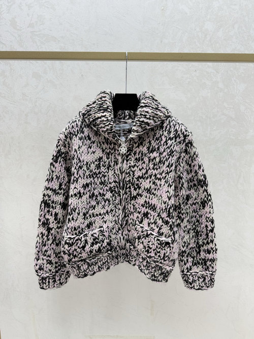 Dior Contrast Color Collared Knit Cardigan with Star Logo