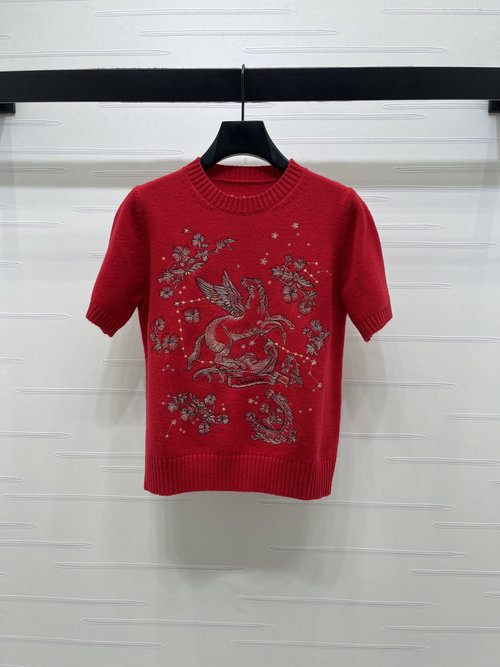 Dior Pegasus Embroidery Knit Short - Sleeve with Oriental Patterns
