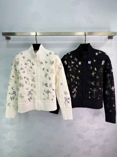 Dior Butterfly Embroidered Zip-Up Cardigan, Romantic Style