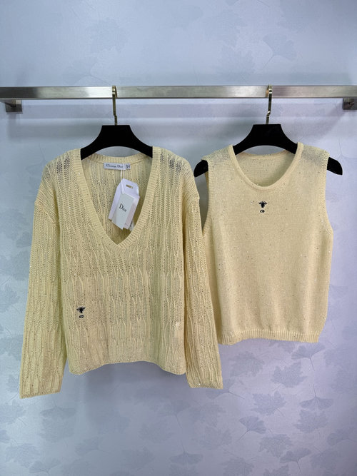 Dior Knit Set with V-Neck Sweater and Vest, French Style