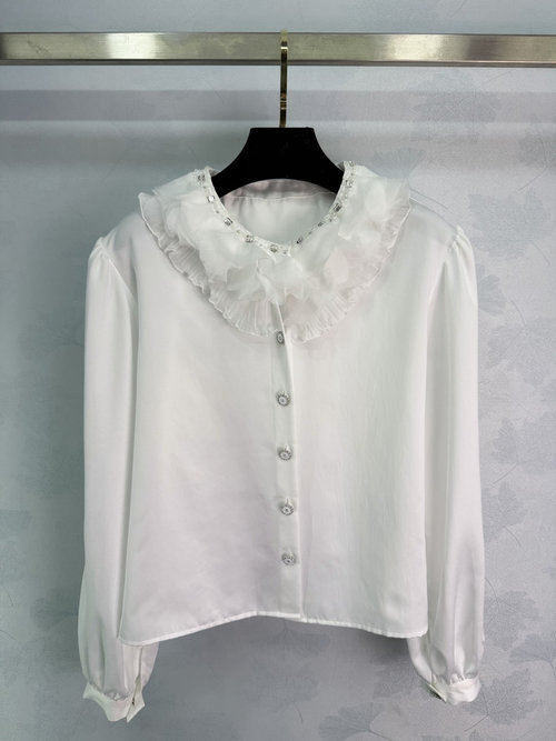 Chanel French Lace-Collar White Shirt, Loose Fit for Layering Elegance