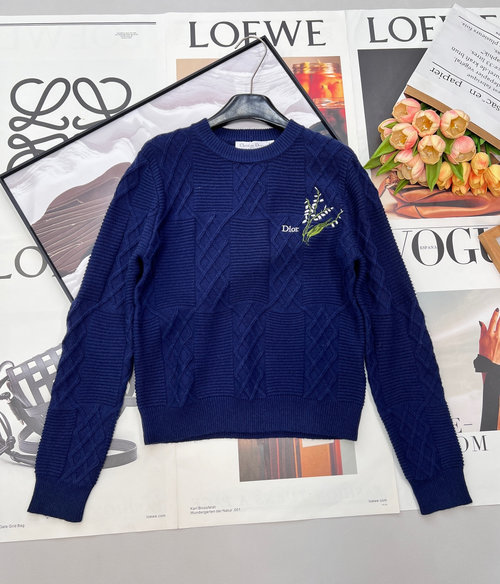 Dior Navy Knit Sweater with Diamond Pattern and Lily
