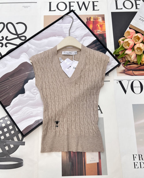 Dior Bee-Embroidered Knit Twisted Vest for Layering
