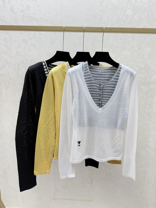 Dior Sophisticated Knitted Long Sleeve Top with Contrast Two-Piece Illusion