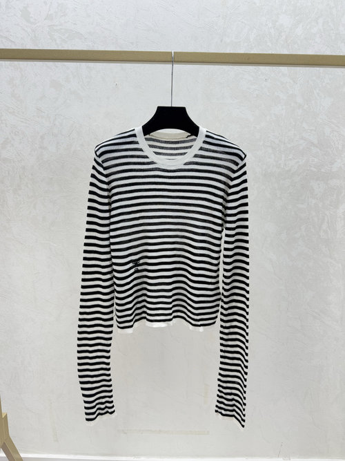 Dior Color - Blocked Striped Round Neck Knit Long Sleeve in Black