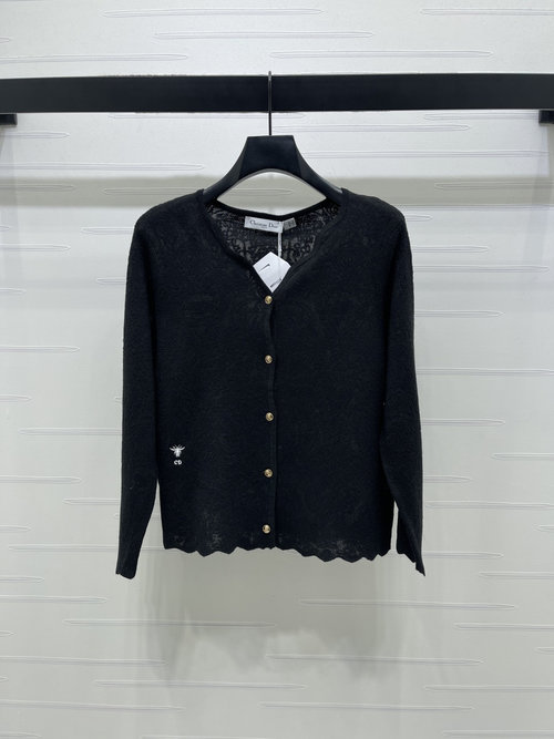 Dior Lace Knit Cardigan with Mesh and 3D Lace Flowers, Vintage Style