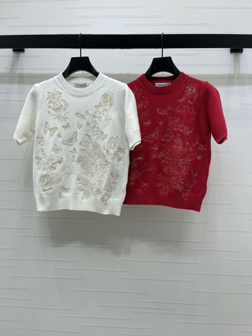 Dior Butterfly Embroidered Knit Short-Sleeve with Exquisite Craft