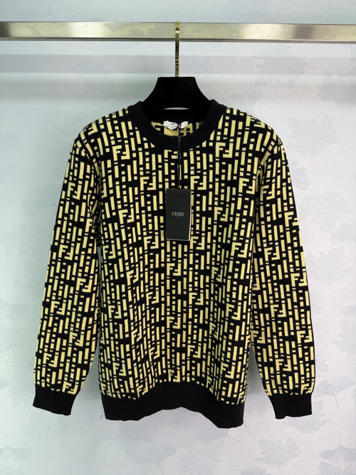 Fendi Bold Print Knit Sweater with Black and Yellow Contrast