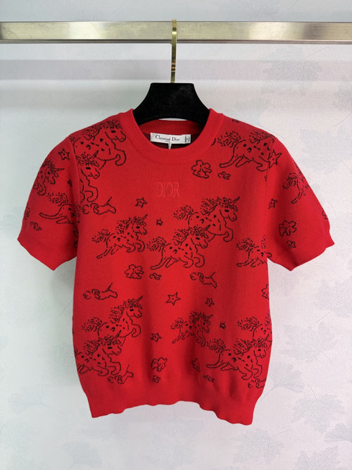 Dior Soft Red Knit Shirt with Horse Pattern