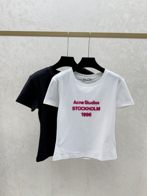 Acne Studios White and Black Color Block Letter Embroidered Round Neck Short Sleeve