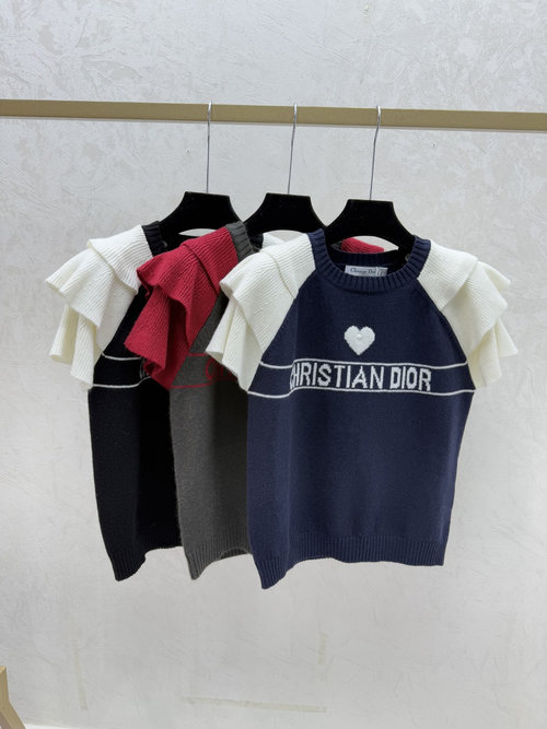 Dior Royal Blue, Green & Black Color-Blocked Heart Letter Knitted Top