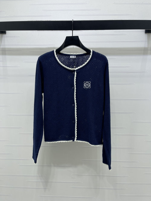 Loewe Lace Collar Hollow-out Knit Long Sleeve with Embroidered Logo