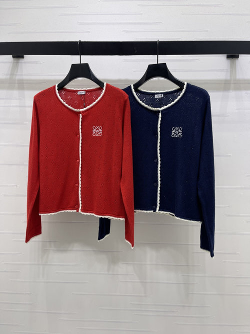 Loewe Lace Collar Hollow-out Knit Long Sleeve with Embroidered Logo