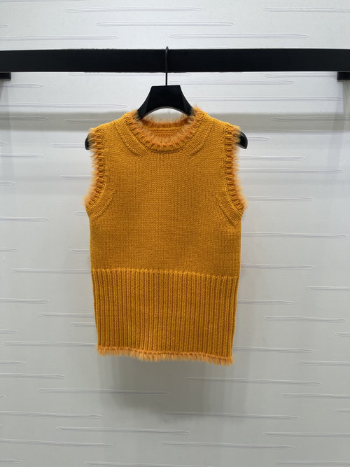 Loewe Orange Knitted Vest with Natural Fringe