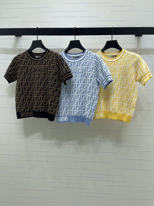 Fendi New Stylish Knit Short-Sleeve with Letter Jacquard