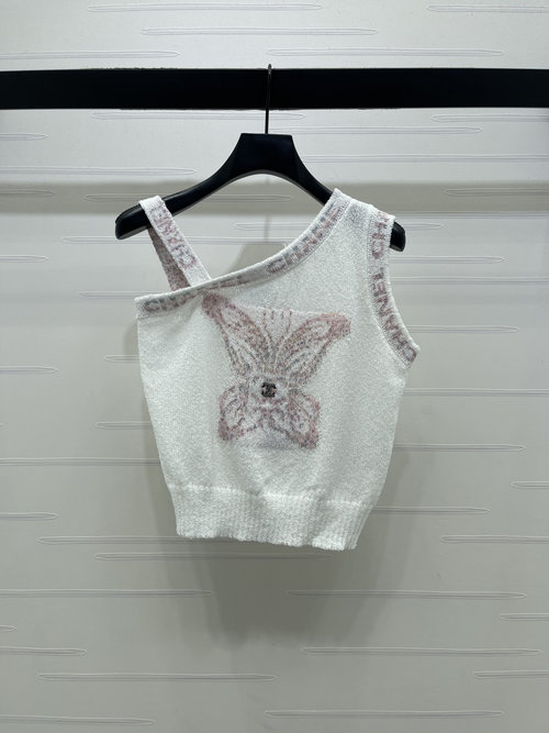 Chanel Knit Butterfly One-Shoulder Vest with Retro Charm