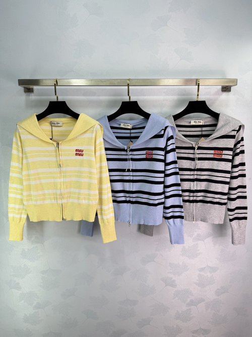 Miu Miu Navy Collar Striped Knit Shirt, Casual and Practical