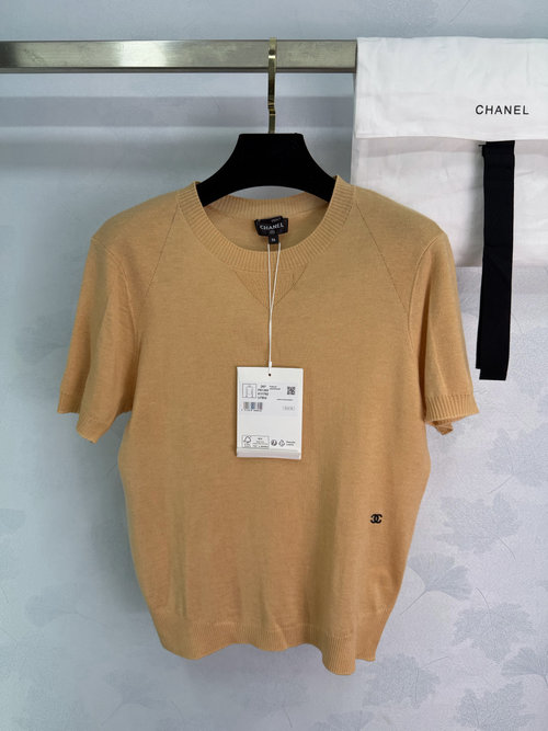 Chanel Luxurious Cashmere Blend Short - Sleeve Knit with Logo