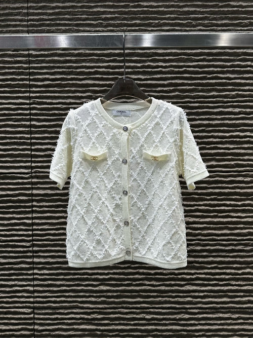 Chanel Chic Small Chanel Butterfly Yarn Checkered Knit Cardigan