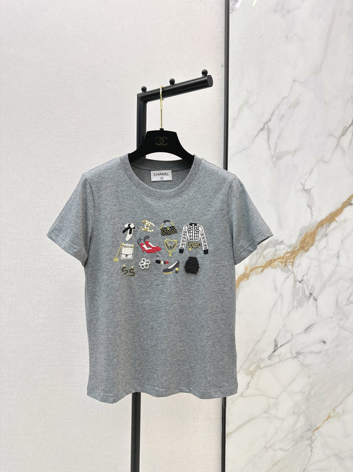 Chanel Embroidered Beaded Cap T-Shirt with Mini Bag Motif