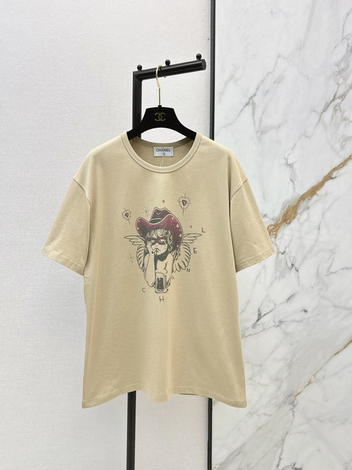 Chanel Vintage Angel Print Oversized T-Shirt in Washed Khaki