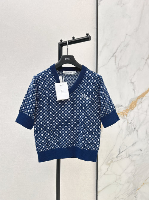 Dior V-Neck Short Sleeve Knitted Shirt with Logo