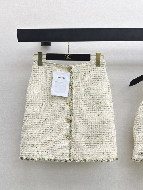Chanel Runway Gold Tweed Studded Single-Button Skirt with Charm