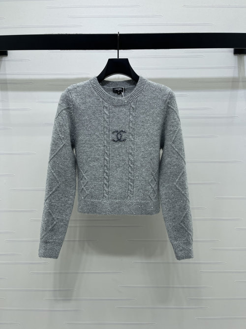 Chanel Round Neck Cable Knit Long Sleeve with Double C Logo