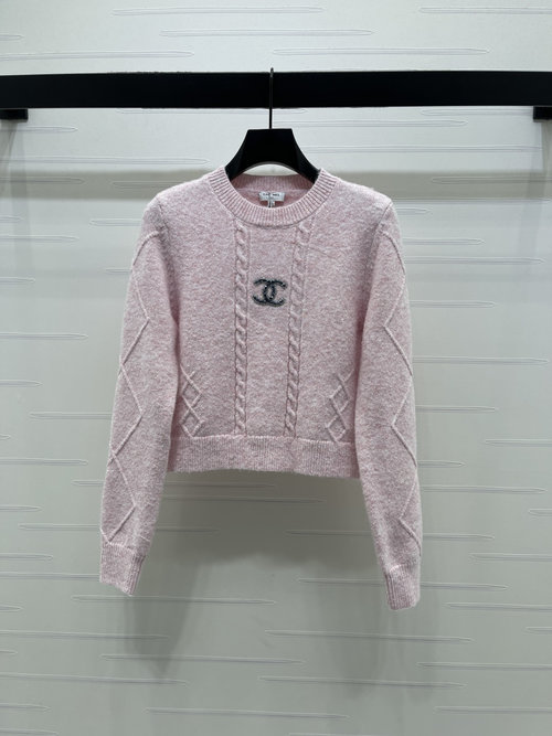 Chanel Round Neck Cable Knit Long Sleeve with Double C Logo