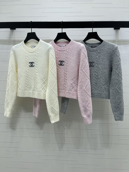 Chanel Round Neck Cable Knit Long Sleeve with Double C Logo