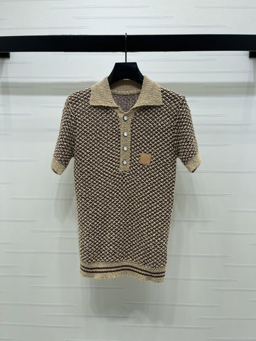 Louis Vuitton Vintage Houndstooth Polo Shirt with Leather Logo