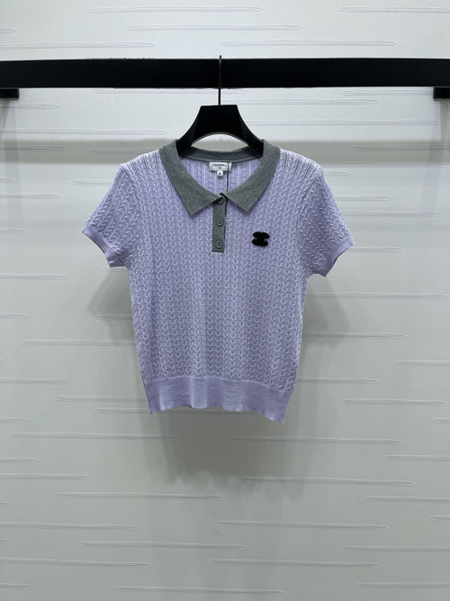 Chanel Exquisite Collared Knitted Short - sleeve with Embroidered Logo