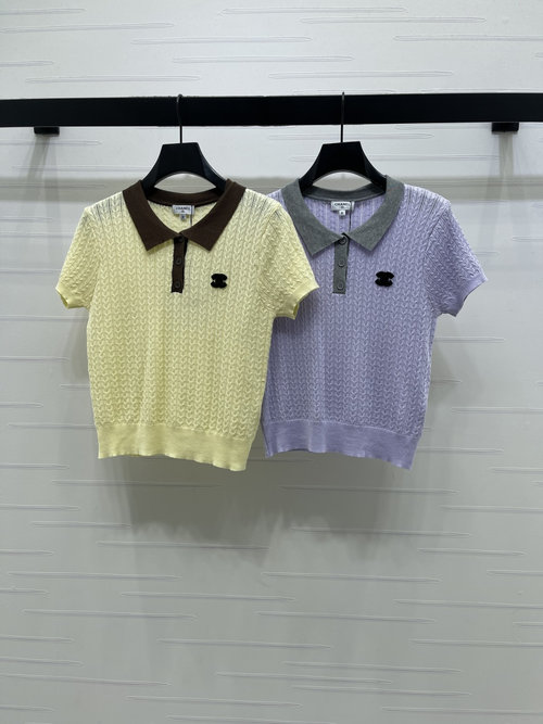 Chanel Exquisite Collared Knitted Short - sleeve with Embroidered Logo