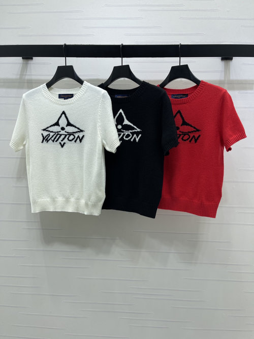 Louis Vuitton High - quality Color - blocked Round - neck Knit Short - sleeve with Logo