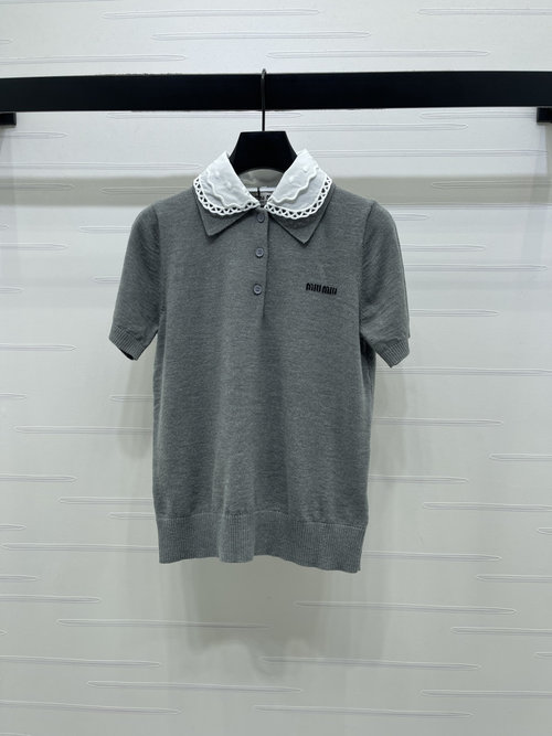 Miu Miu New Arrival: Knitted Short Sleeve with Detachable Collar