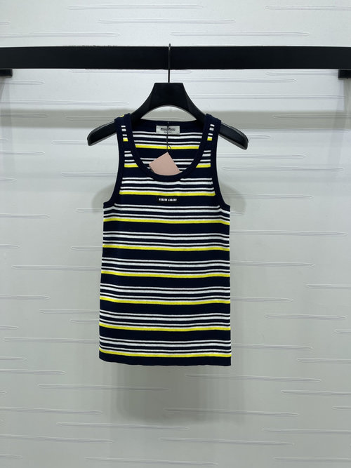 Miu Miu Premium Striped Round Neck Knit Vest with Logo