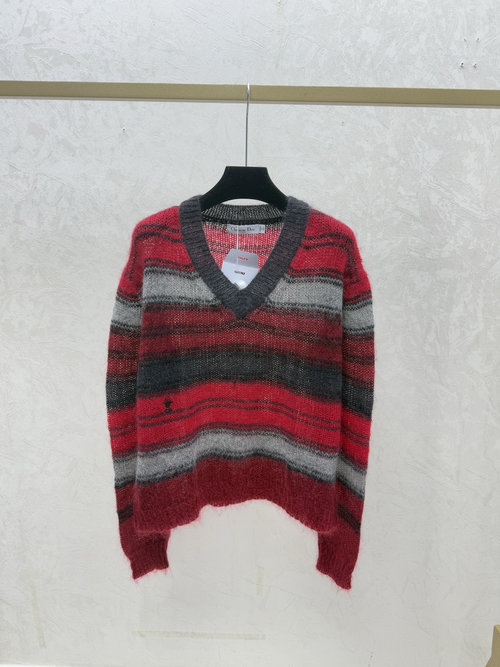Dior Autumn Contrast-striped V-neck Knit Long Sleeve